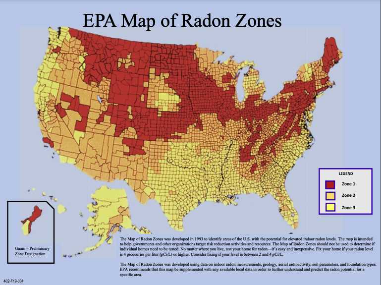 EPA Map of Radon Zones in US